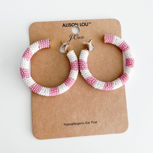 J. Crew x Alison Lou Striped Beaded Hoops (Pink) - Picture 3 of 3